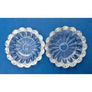 Two Vintage Clear Crystal Petal Nut Dishes 2.5x1/2"